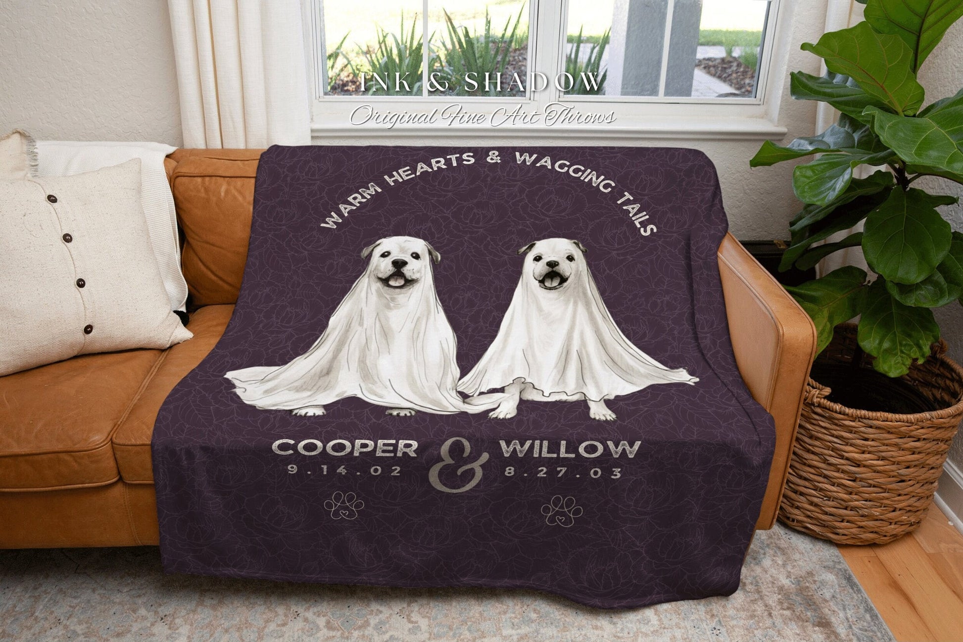 Personalized Pet Blanket Dog Lovers Gift for Dog Owners Custom Dog Name Blanket Memorial Gift Vintage Ghost Dog Family Blanket Pet Portraits