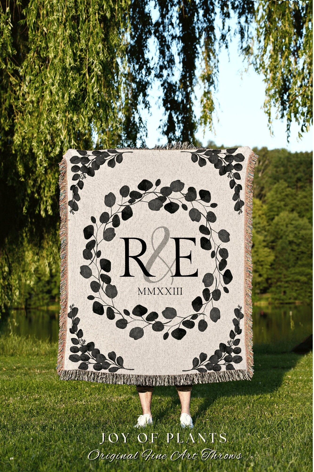 Cotton Anniversary Gift Personalized Throw Blanket Second Anniversary Gift for Wife Gift for Couples Initials Established Date Wedding Gift