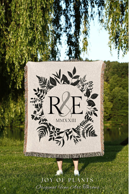 CUSTOM COTTON BLANKET For Couple Personalized Initials Throw Second Anniversary Gift For Wife Cotton Anniversary Engagement Woven Tapestry