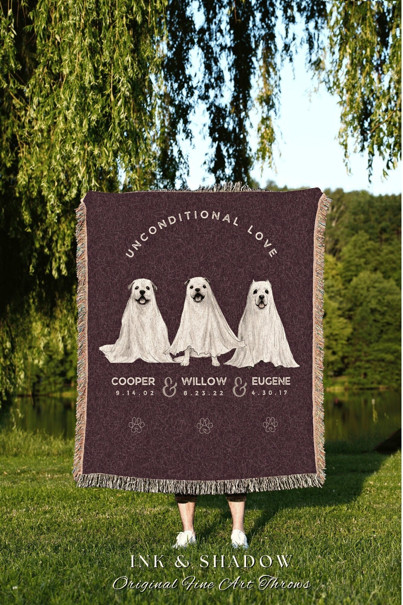 Personalized Pet Blanket Dog Lovers Gift for Dog Owners Custom Dog Name Blanket Memorial Gift Vintage Ghost Dog Family Blanket Pet Portraits