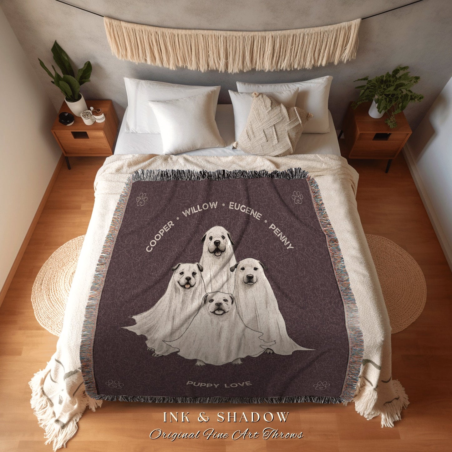 Personalized Pet Blanket Dog Lovers Gift for Dog Owners Custom Dog Name Blanket Memorial Gift Vintage Ghost Dog Family Blanket Pet Portraits