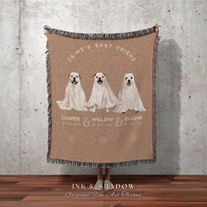 Personalized Pet Blanket Dog Mom Custom Woven Throw Blanket Vintage Ghost Dog Art Tapestry Pet Memorial Blanket Keepsake Dog Lovers Gifts