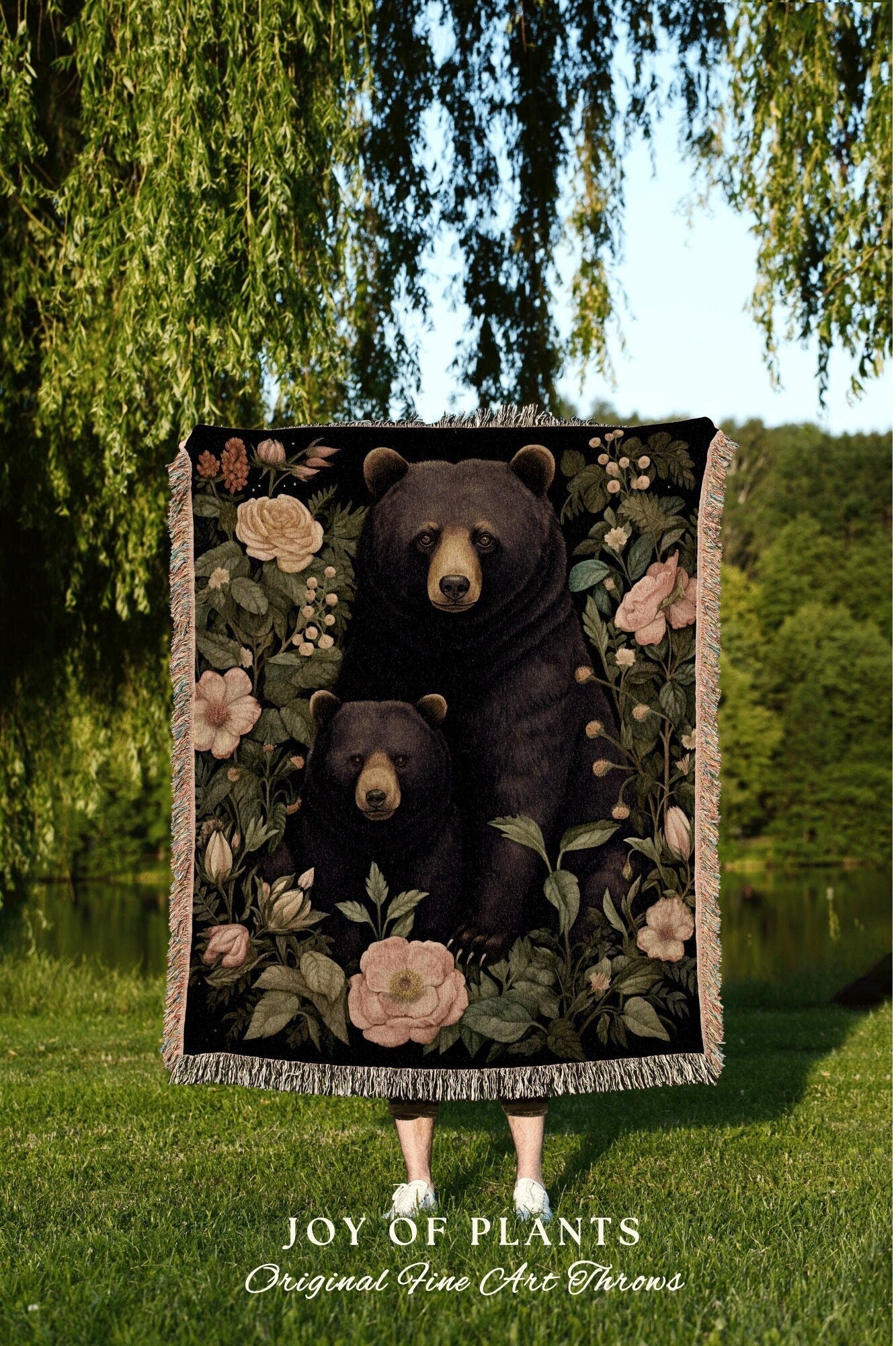 Mamma Bear Woven Blanket | Woven Fringe Blanket Papa Bear Tapestry William Morris Tapestry Morris Decor Blanket Woodland Cottagecore Throw |