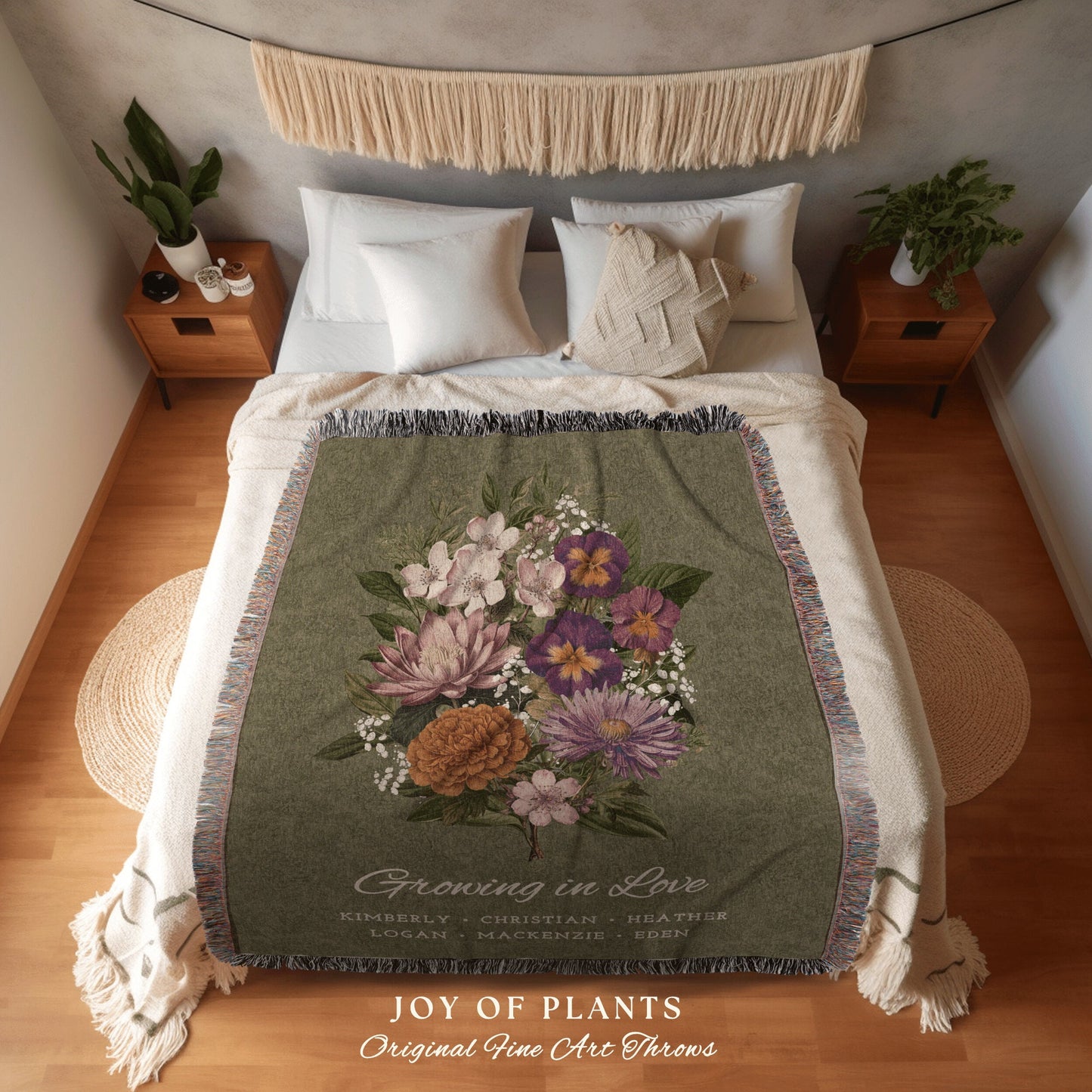 Custom Bouquet Birth Month Flower | Personalized Family Combined Birth Month Bouquet Mimi's Garden Birth Month Flower Blanket Woven Throw |