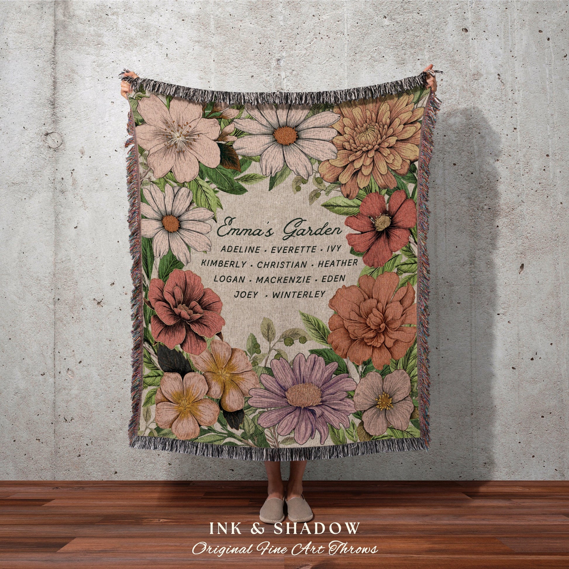 Family Garden Birth Month Flower Blanket | Gift from Grandkids Custom Family Name Blanket Personalized Birth Month Flower Throw Blanket Gift