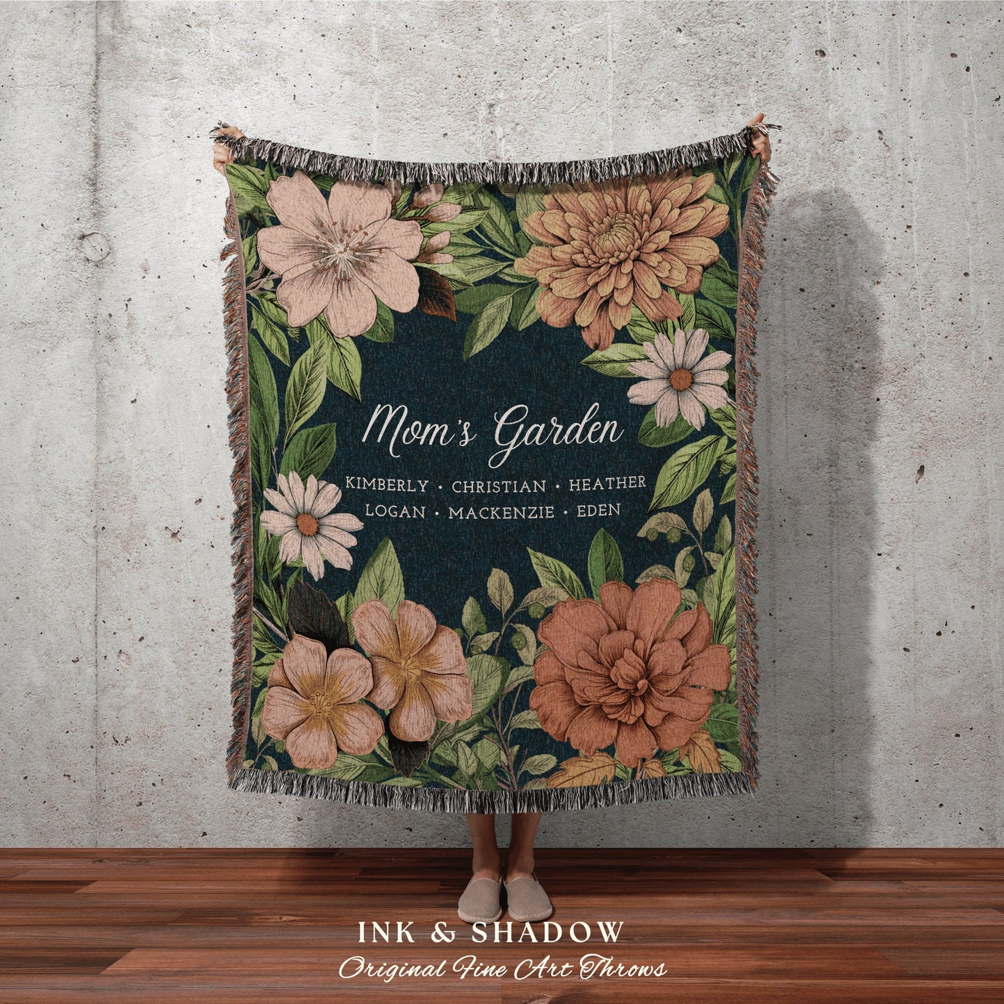 Family Garden Birth Month Blanket | Personalized Family Combined Birth Month Flower Mimi's Garden Birth Flower Mom's Garden Blanket Woven |