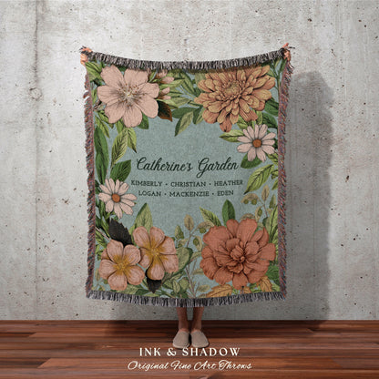 Combined Family Birth Flower Blanket | Gift from Grandkids Custom Family Name Blanket Personalized Birth Month Flower Woven Throw Blanket |