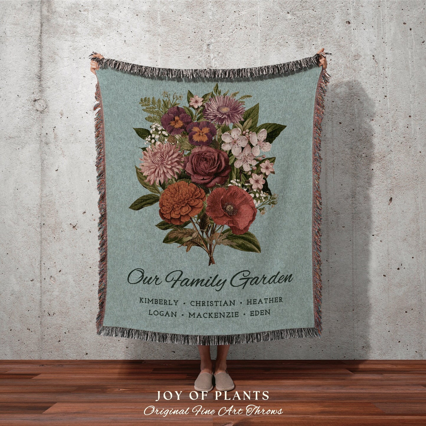 Nana's Garden Birth Flower Bouquet Gift for Grandparents Custom Family Name Blanket Personalized Grandmas Garden Floral Woven Throw Blanket