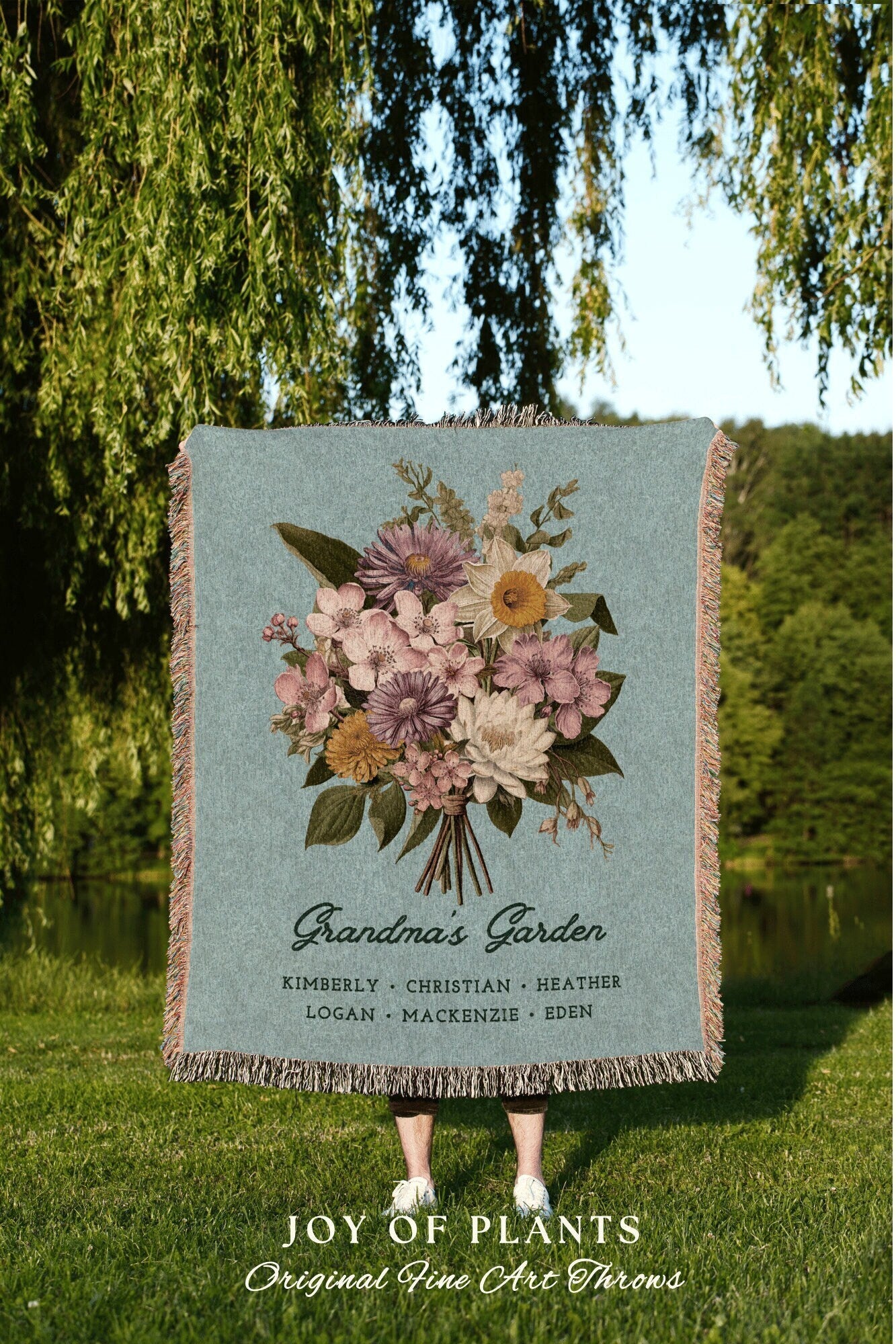 Family Birth Flower Bouquet Custom Blanket Personalized Family Throw Blanket Birth Month Flower Garden Family Name Tapestry Meaningful Gift