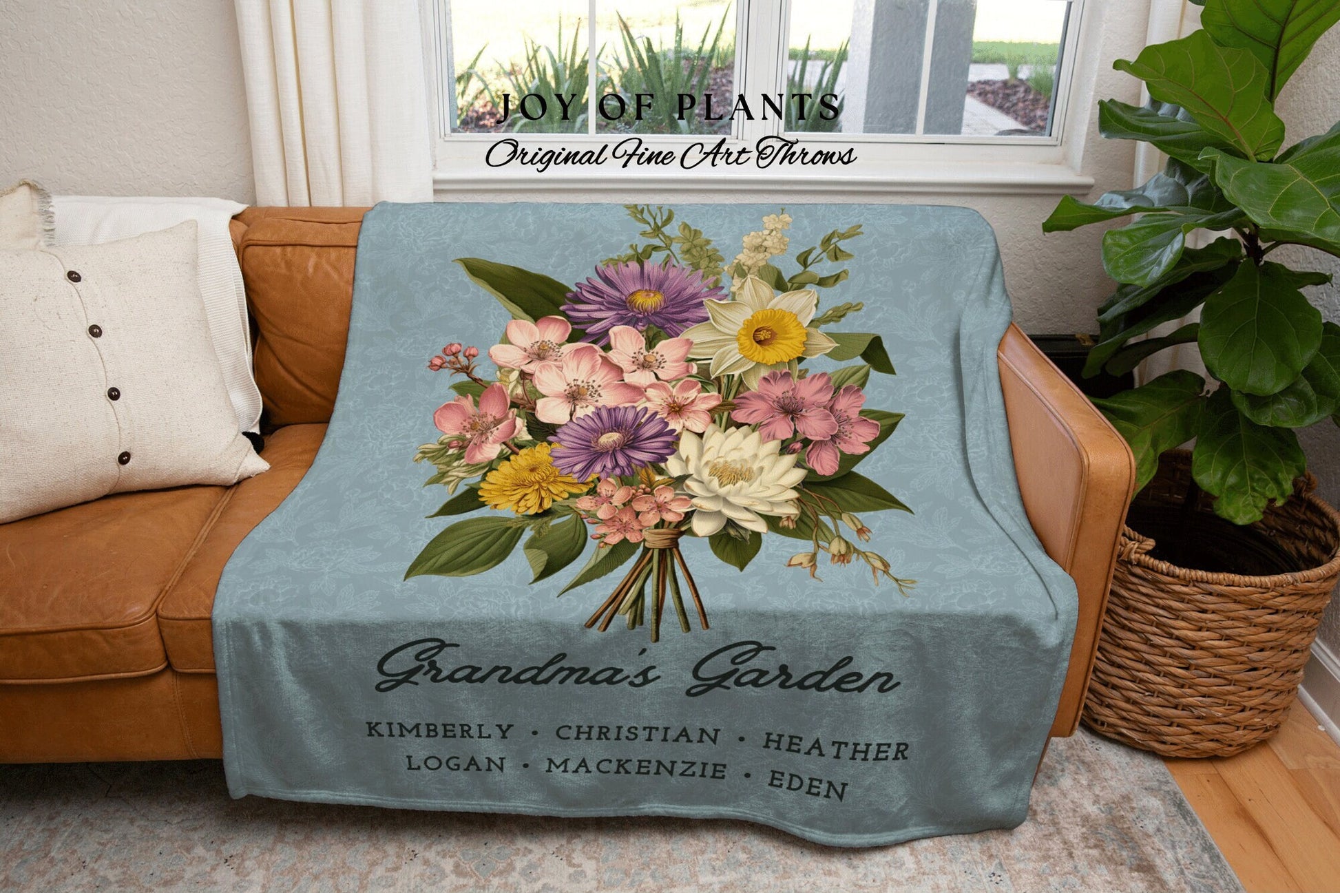 Family Birth Flower Bouquet Custom Blanket Personalized Family Throw Blanket Birth Month Flower Garden Family Name Tapestry Meaningful Gift