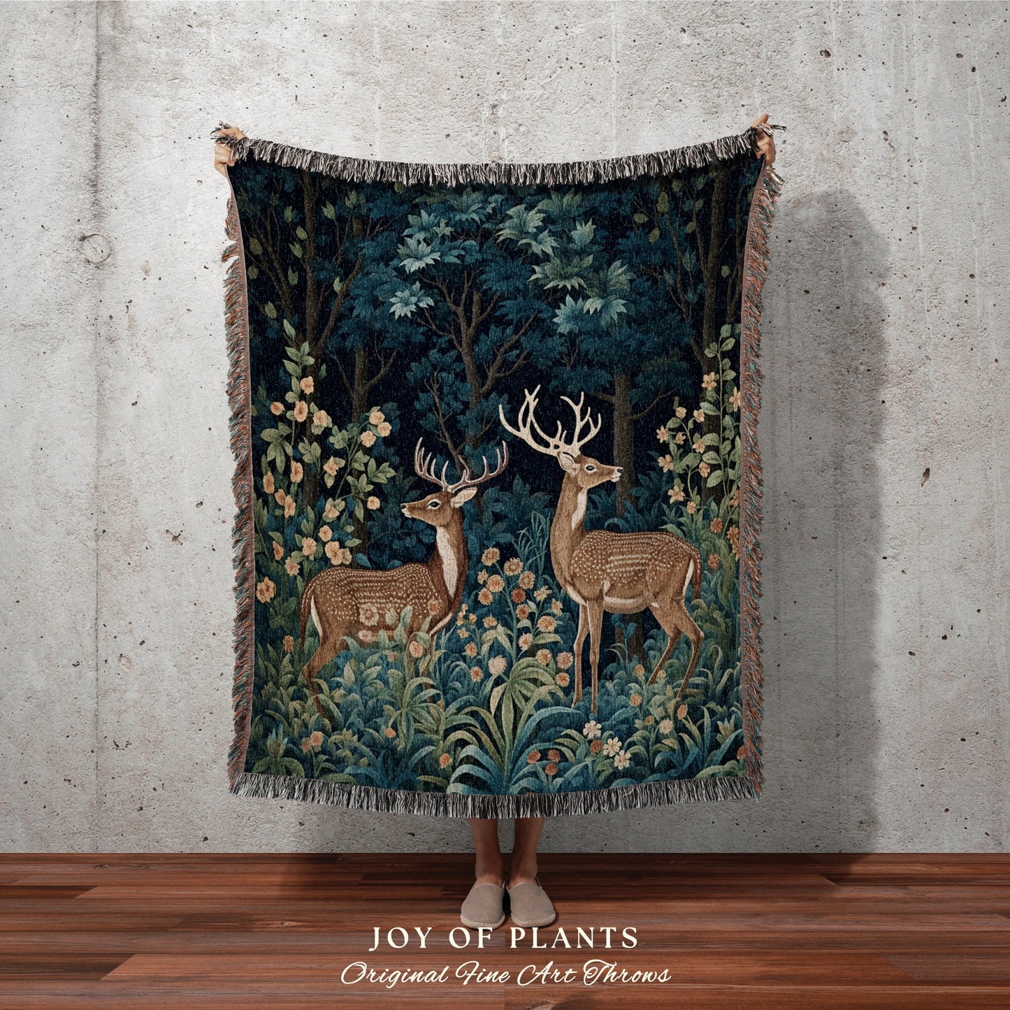 Fairycore Woven Throw Blanket | William Morris inspired Throw Blanket Vintage Cottagecore Woodland Aesthetic Decor Woven Throw Deer Tapestry