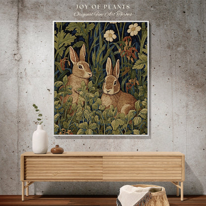 Floral Rabbit Throw Blanket | William Morris inspired Throw Blanket Vintage Cottagecore Woodland Aesthetic Decor Woven Throw Rabbit Tapestry