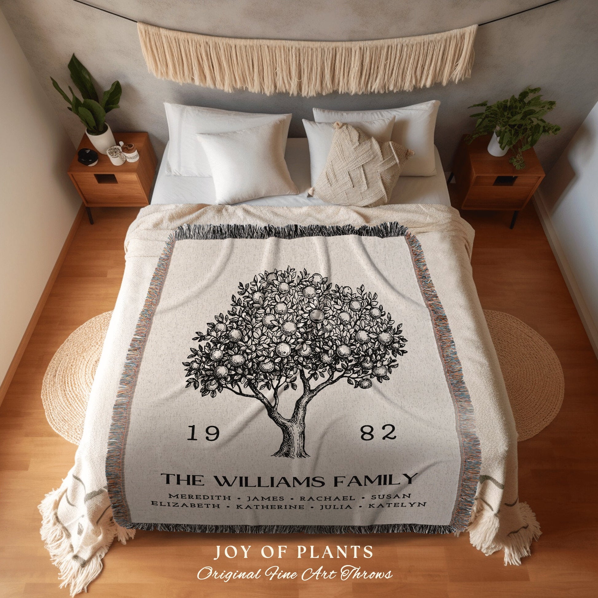 Family Heritage Woven Tapestry | Family Gift Personalized Mother's Day Custom Blanket for Grandparents Meaningful Gift for Family Last Name