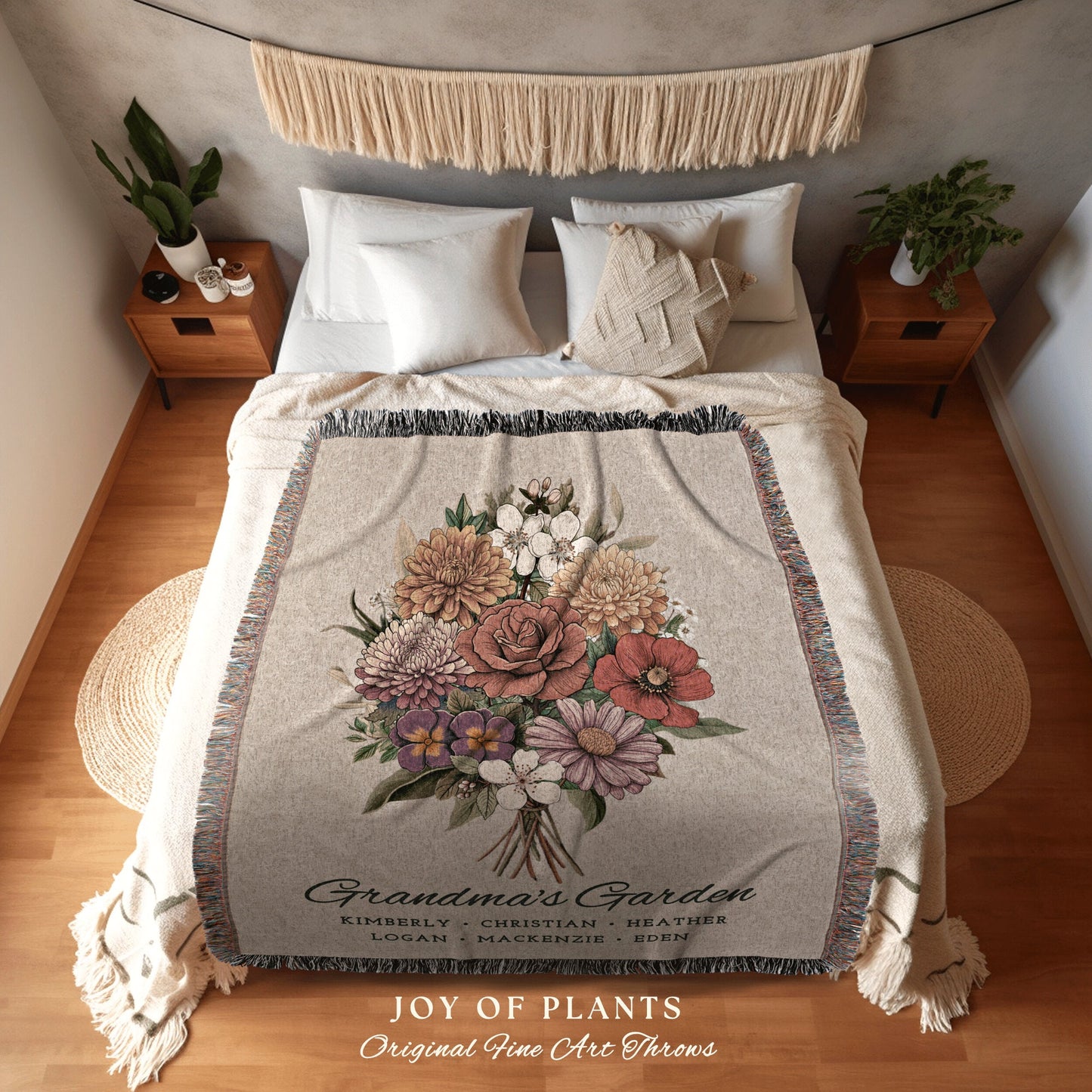 Personalized Birth Flower Blanket | Custom Family Birth Month Flower Bouquet Woven Throw Blanket | Birth Month Flower Custom Woven Blanket