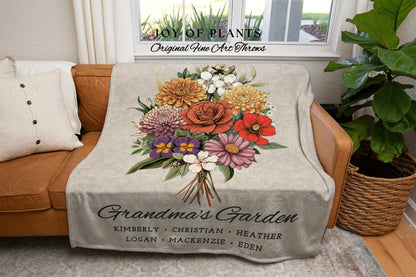 Personalized Birth Flower Blanket | Custom Family Birth Month Flower Bouquet Woven Throw Blanket | Birth Month Flower Custom Woven Blanket