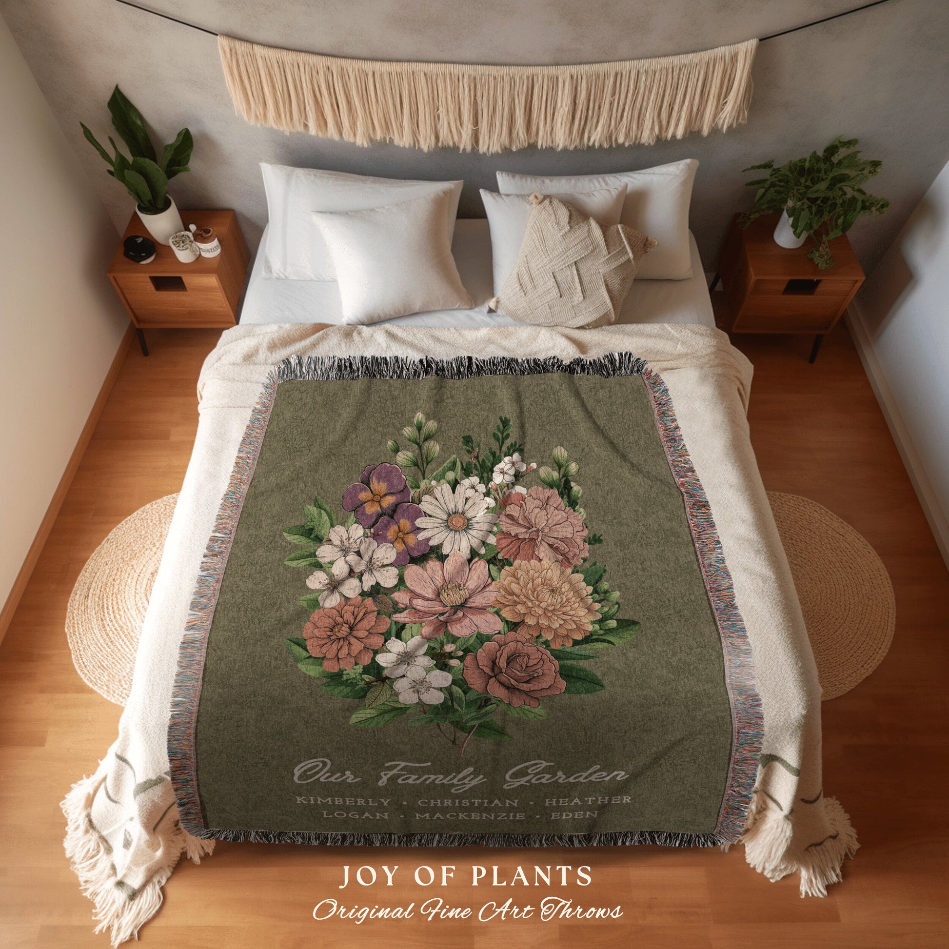 Grandmas Garden Custom Birth Flower Blanket Personalized Family Names Gift Mimi's Garden Birth Month Flower Custom Bouquet Blanket Woven