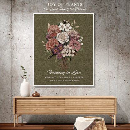 Bouquet Custom Family Flower Blanket | Family Names Gift Mimi's Garden Birth Month Flower Custom Bouquet Custom Blanket Woven Birth Flower |