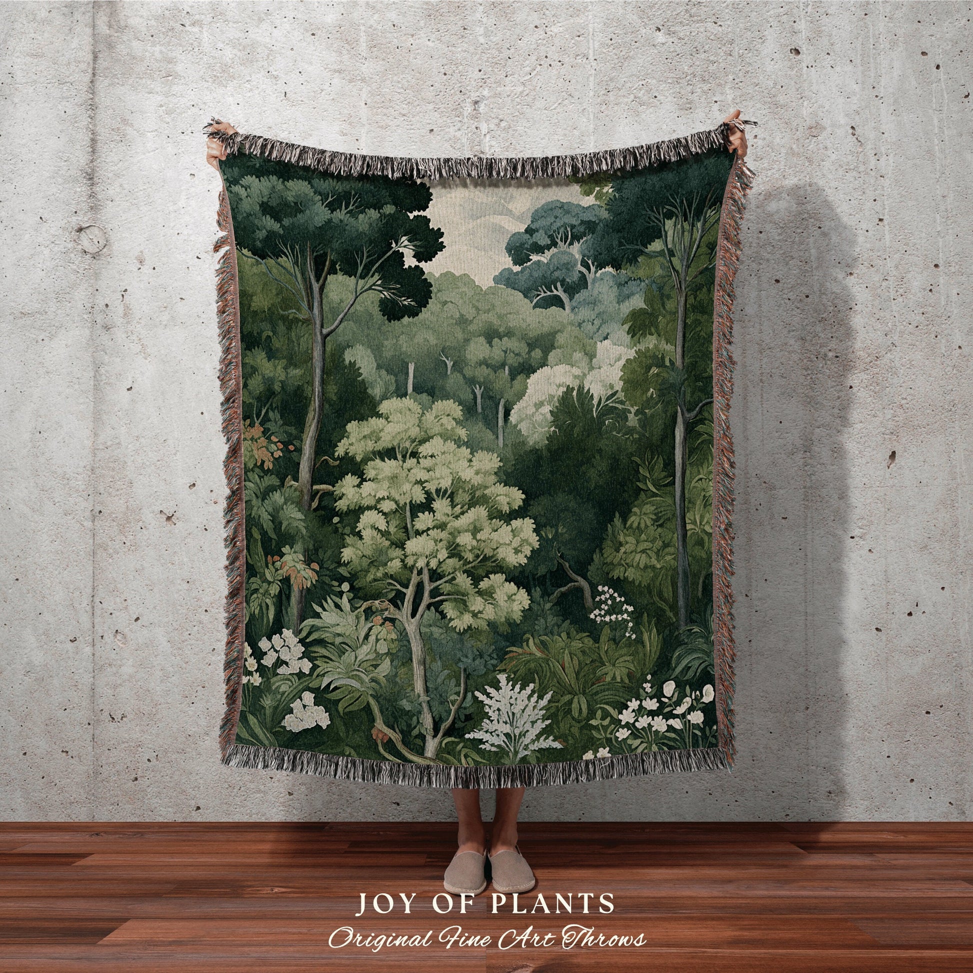 Nature Throw Blanket Botanical | William Morris Inspired Throw Blanket Vintage Forestcore Woodland Aesthetic Decor Woven Throw Tree Tapestry