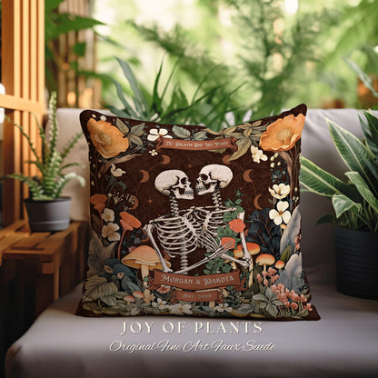 Skeleton Couple Woven Pillow | Dark Academia Decor Custom Anniversary Meaningful Custom Gift for Couple Housewarming Gift Unique Couple Gift