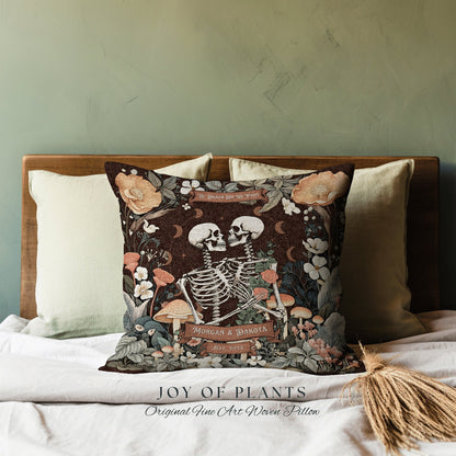 Skeleton Couple Woven Pillow | Dark Academia Decor Custom Anniversary Meaningful Custom Gift for Couple Housewarming Gift Unique Couple Gift