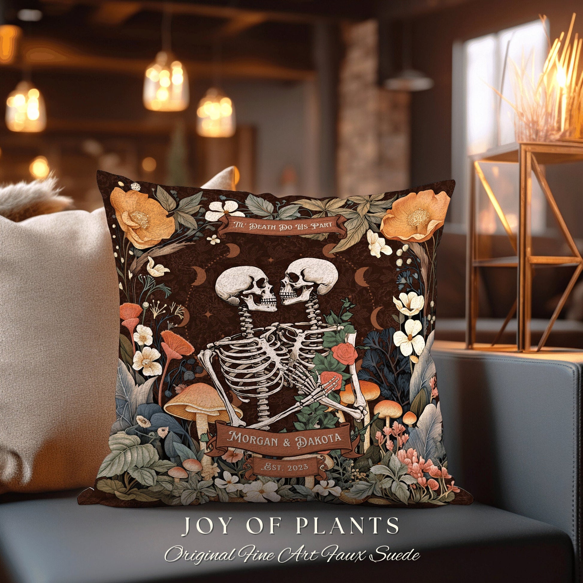 Skeleton Couple Woven Pillow | Dark Academia Decor Custom Anniversary Meaningful Custom Gift for Couple Housewarming Gift Unique Couple Gift