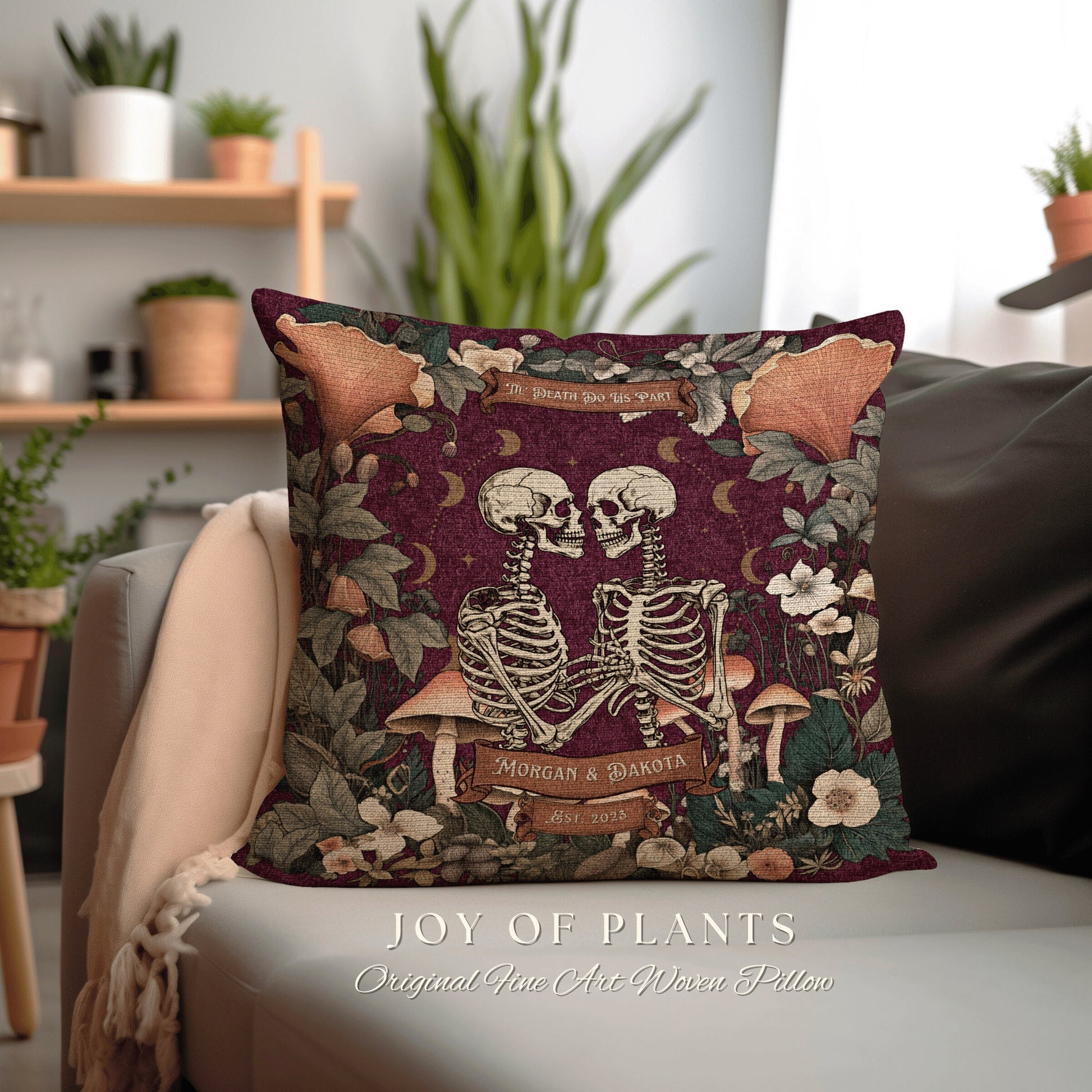 Custom Skeleton Couple Pillow | Dark Academia Decor Custom Anniversary Meaningful Custom Gift for Couple Housewarming Unique Gift for Couple