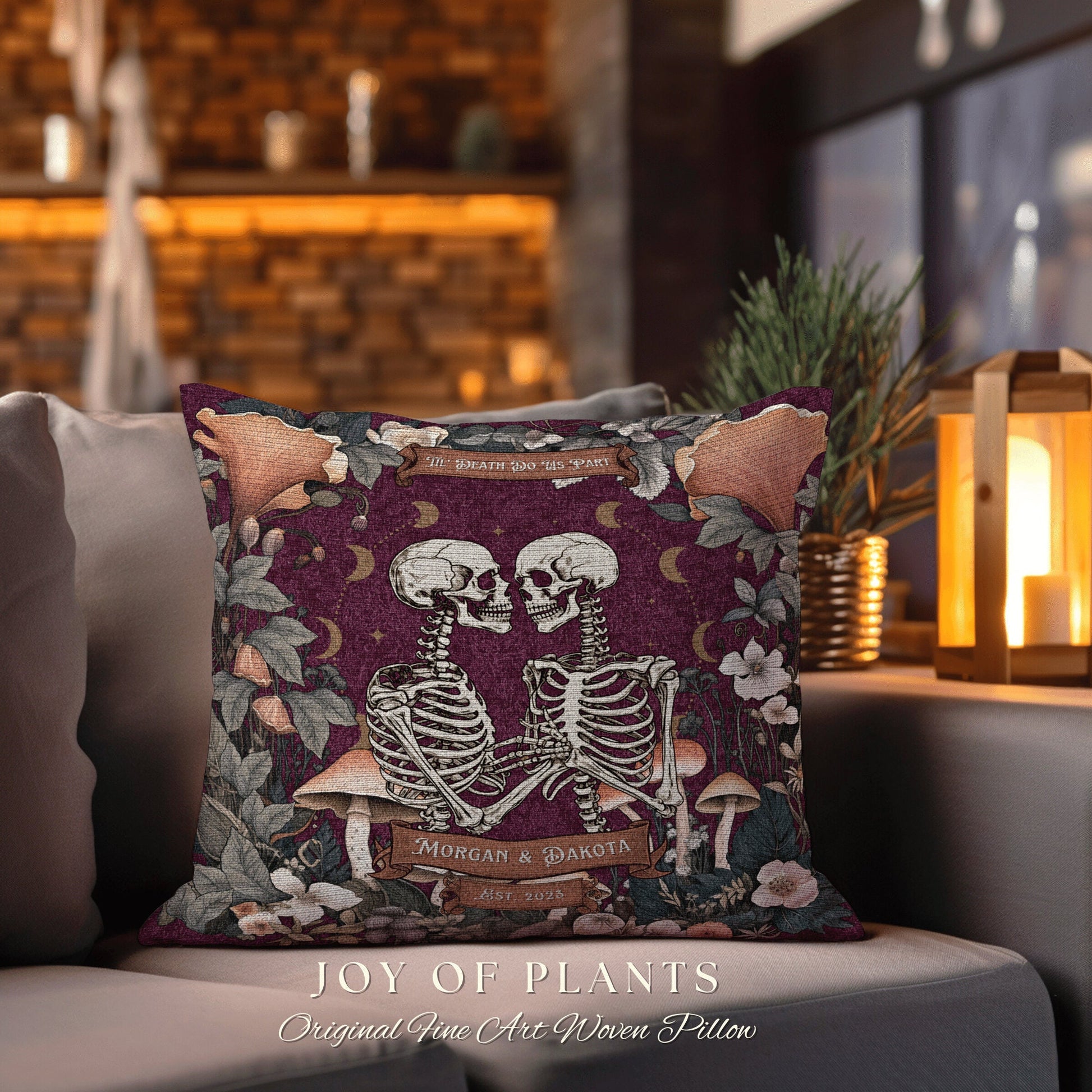 Custom Skeleton Couple Pillow | Dark Academia Decor Custom Anniversary Meaningful Custom Gift for Couple Housewarming Unique Gift for Couple