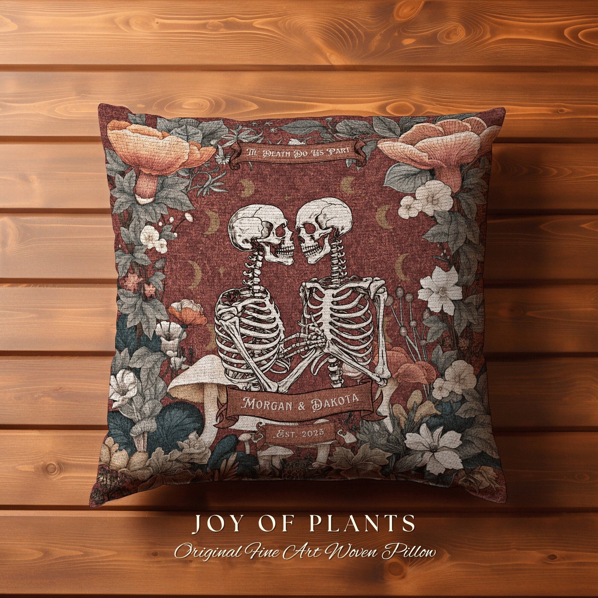 Til Death do us Part Custom Pillow | Dark Academia Decor Custom Skeleton Couple Gift Meaningful Mr & Mrs Gift for Goths Unique Couples Gift