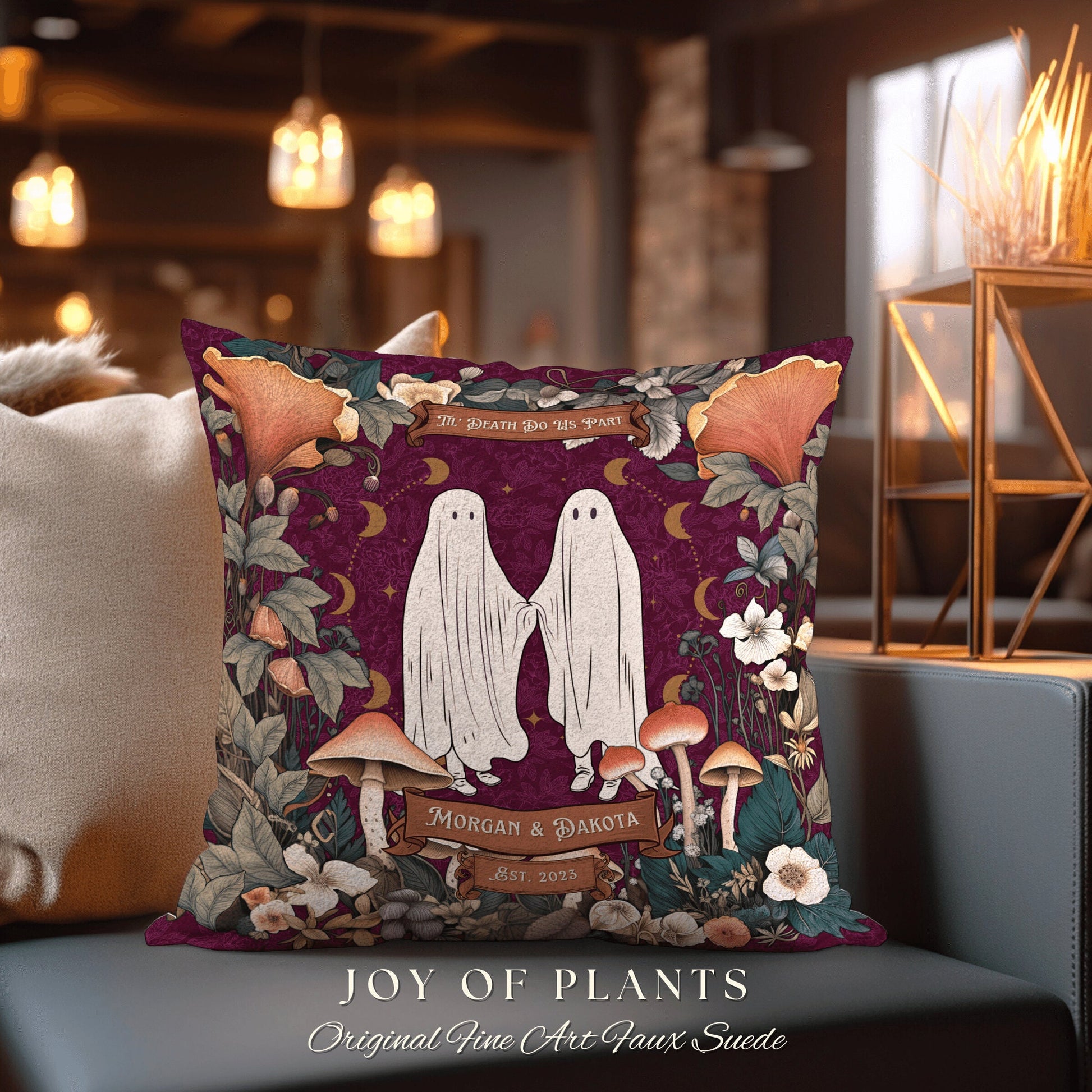 Ghost Couple Custom Woven Pillow | Woodland Gothic Decor Custom Ghost Couple Gift Meaningful Mr & Mrs Gift for Goths Unique Couples Gift |