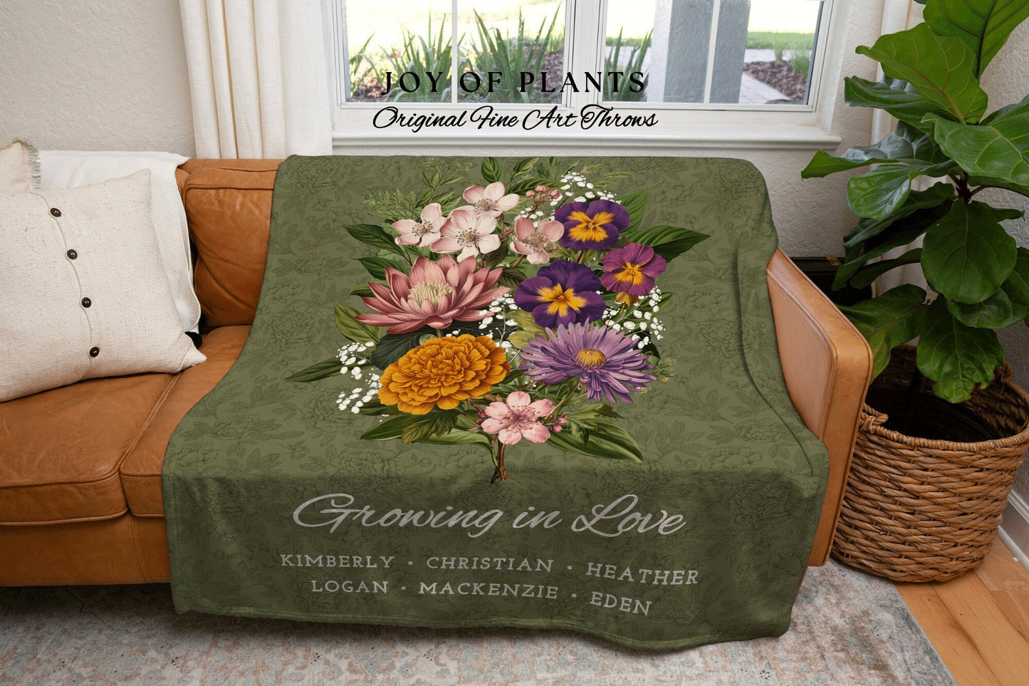 Custom Bouquet Birth Month Flower | Personalized Family Combined Birth Month Bouquet Mimi's Garden Birth Month Flower Blanket Woven Throw |