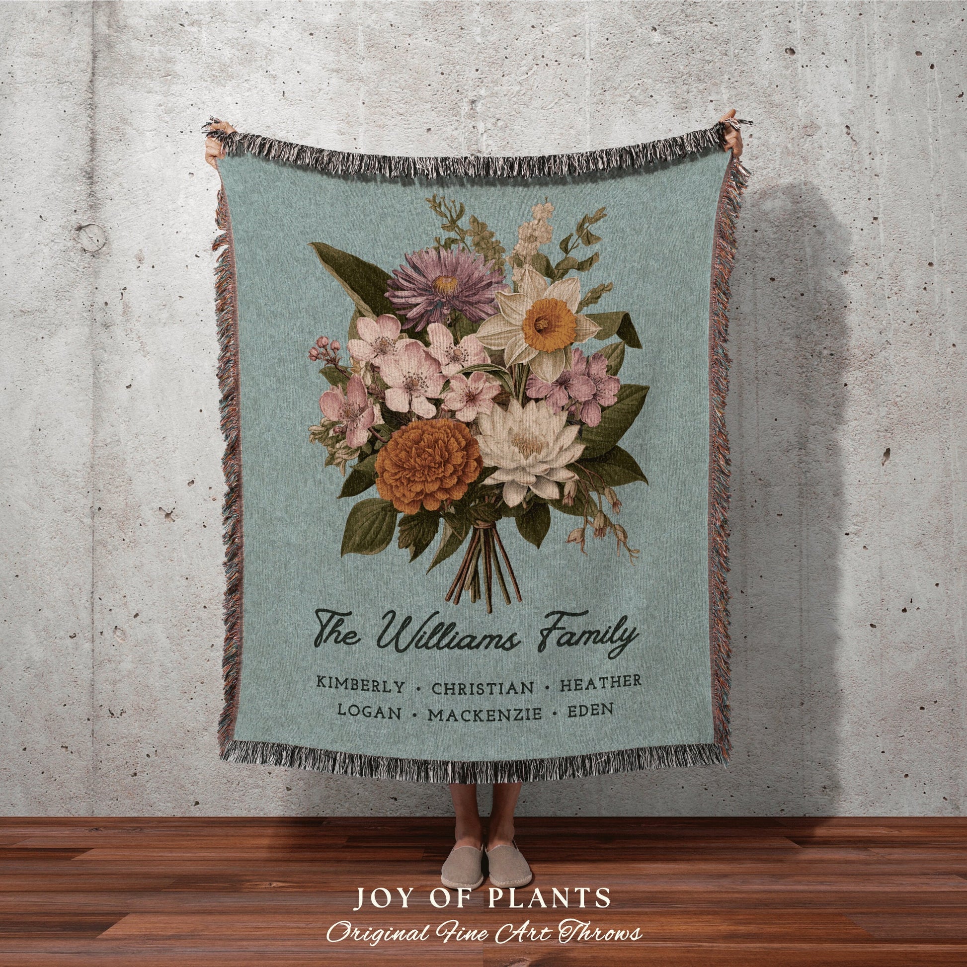 Personalized Family Birth Months Combined Birth Month Bouquet Mimi's Garden Birth Month Flower Custom Personalized Birth Flower Blanket