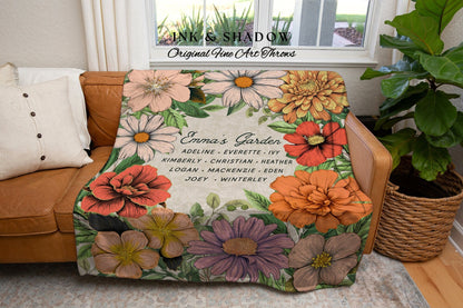 Family Garden Birth Month Flower Blanket | Gift from Grandkids Custom Family Name Blanket Personalized Birth Month Flower Throw Blanket Gift