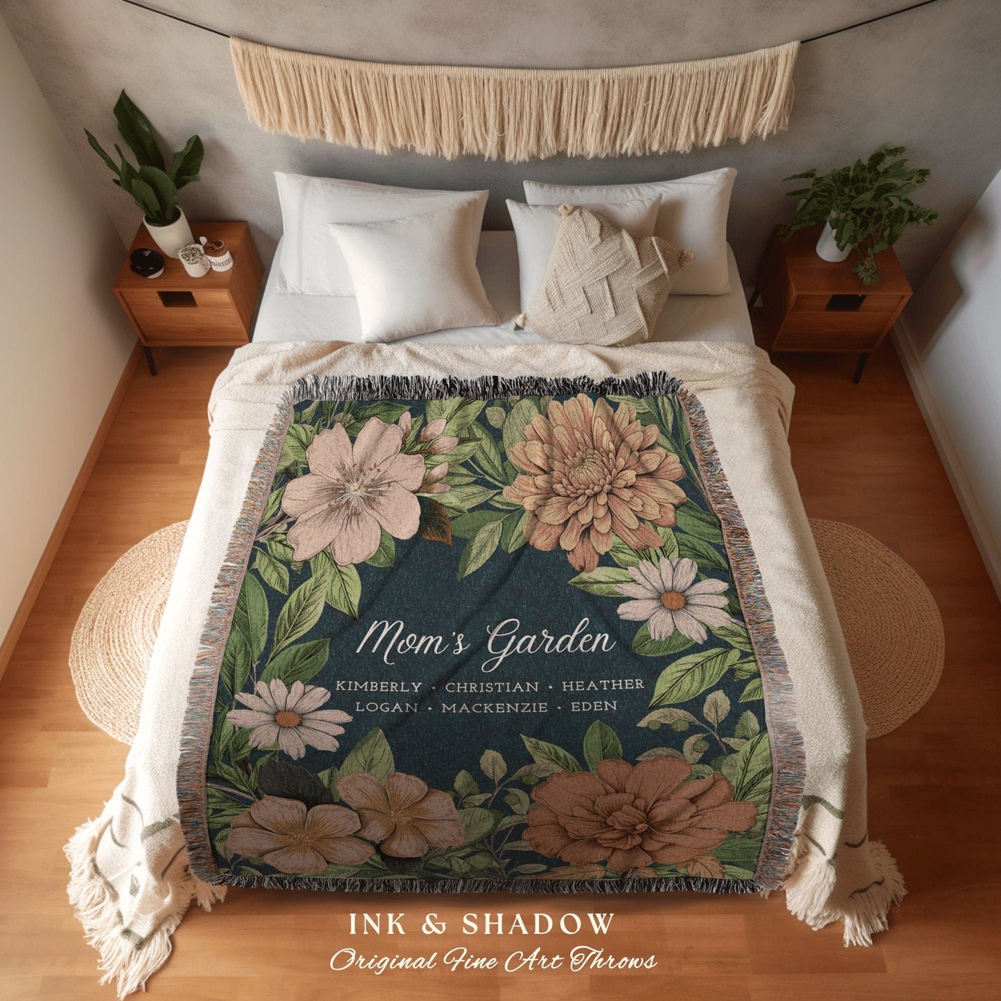 Family Garden Birth Month Blanket | Personalized Family Combined Birth Month Flower Mimi's Garden Birth Flower Mom's Garden Blanket Woven |