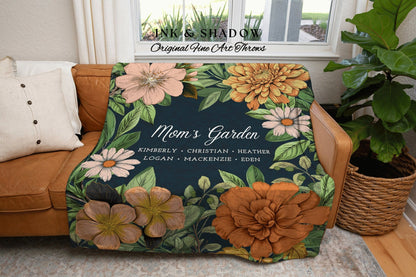 Family Garden Birth Month Blanket | Personalized Family Combined Birth Month Flower Mimi's Garden Birth Flower Mom's Garden Blanket Woven |