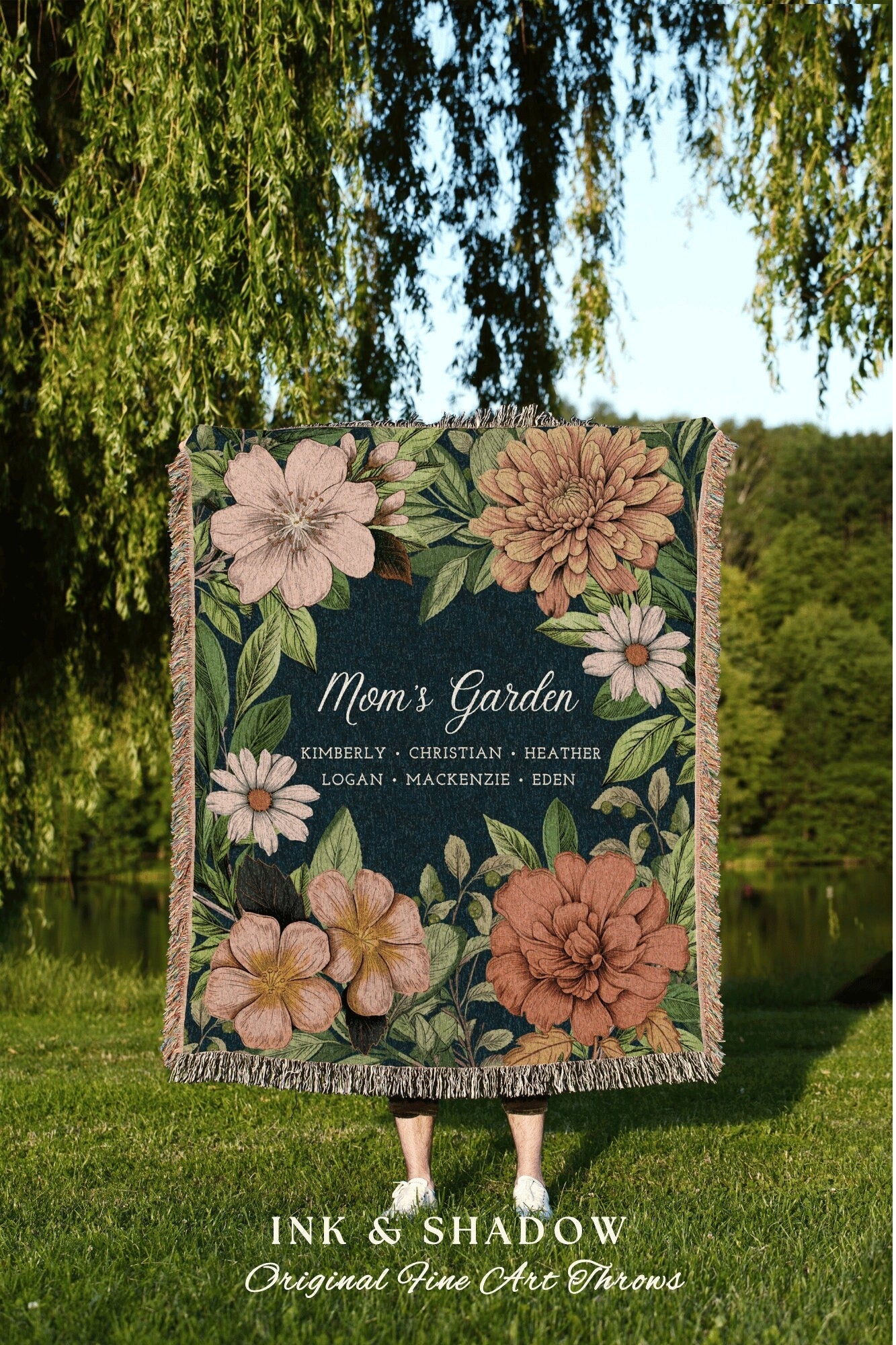 Family Garden Birth Month Blanket | Personalized Family Combined Birth Month Flower Mimi's Garden Birth Flower Mom's Garden Blanket Woven |