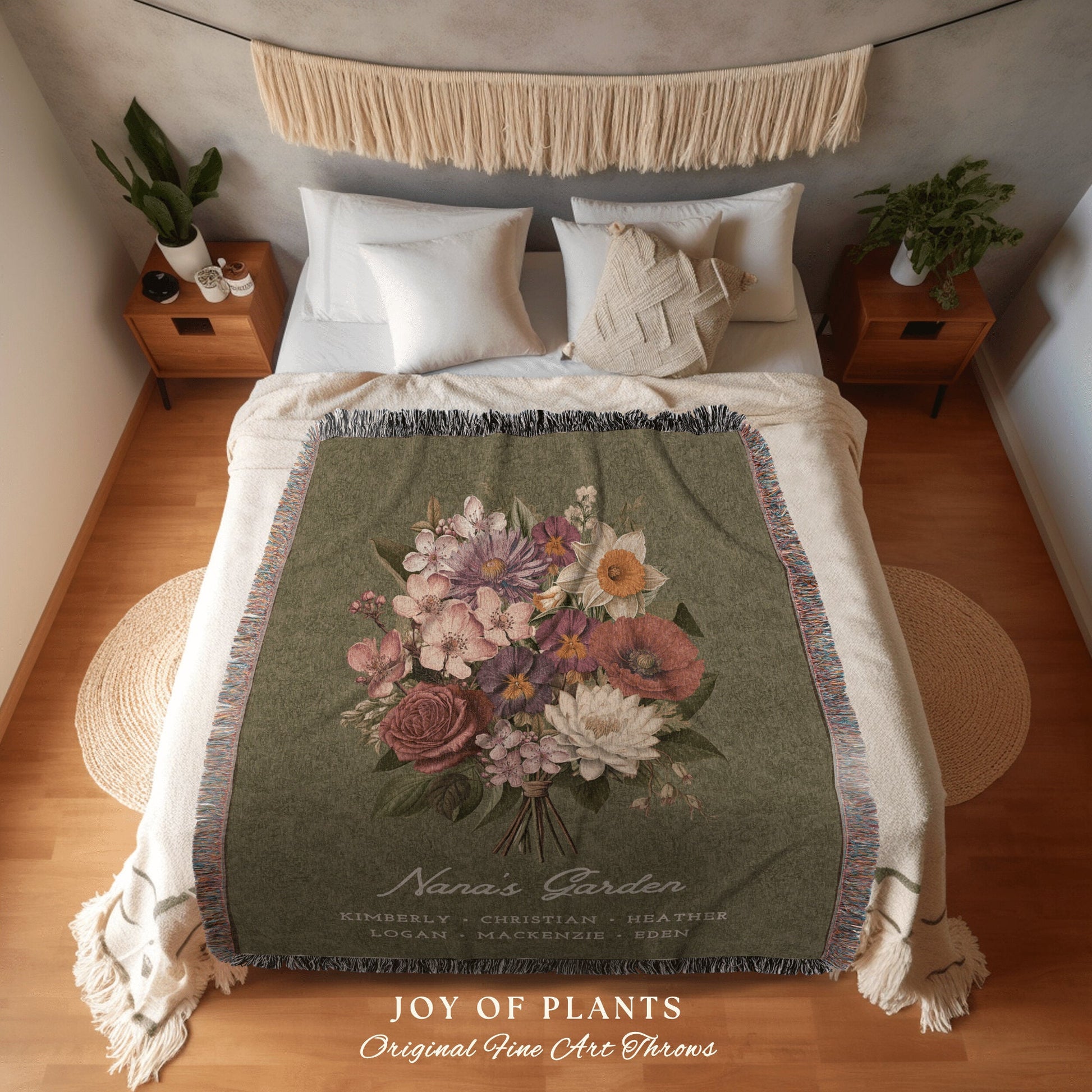 Custom Birth Flower Grandmas Garden Blanket Personalized Family Names Gift Mimi's Garden Birth Month Flower Custom Bouquet Blanket Woven