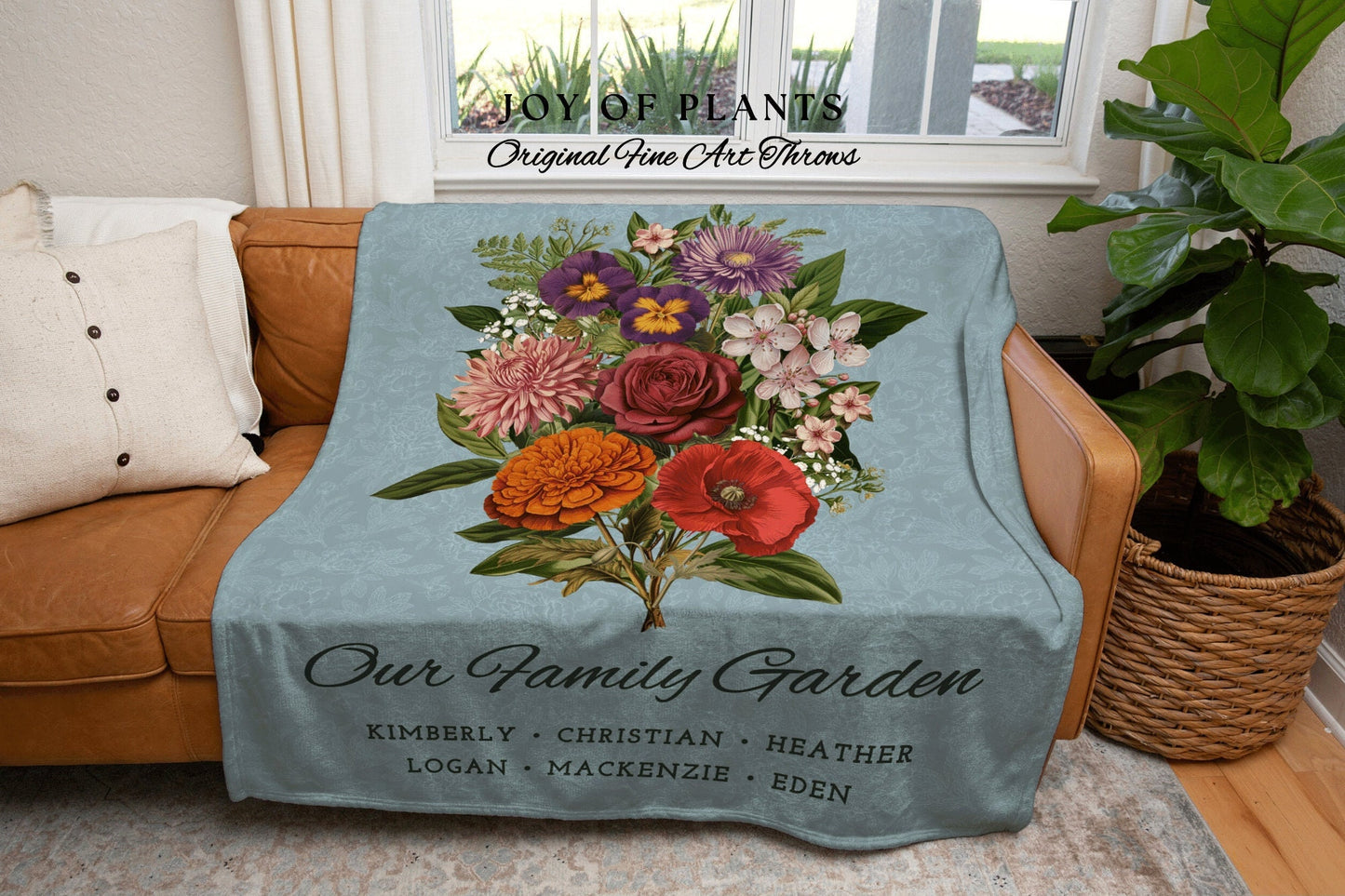 Nana's Garden Birth Flower Bouquet Gift for Grandparents Custom Family Name Blanket Personalized Grandmas Garden Floral Woven Throw Blanket