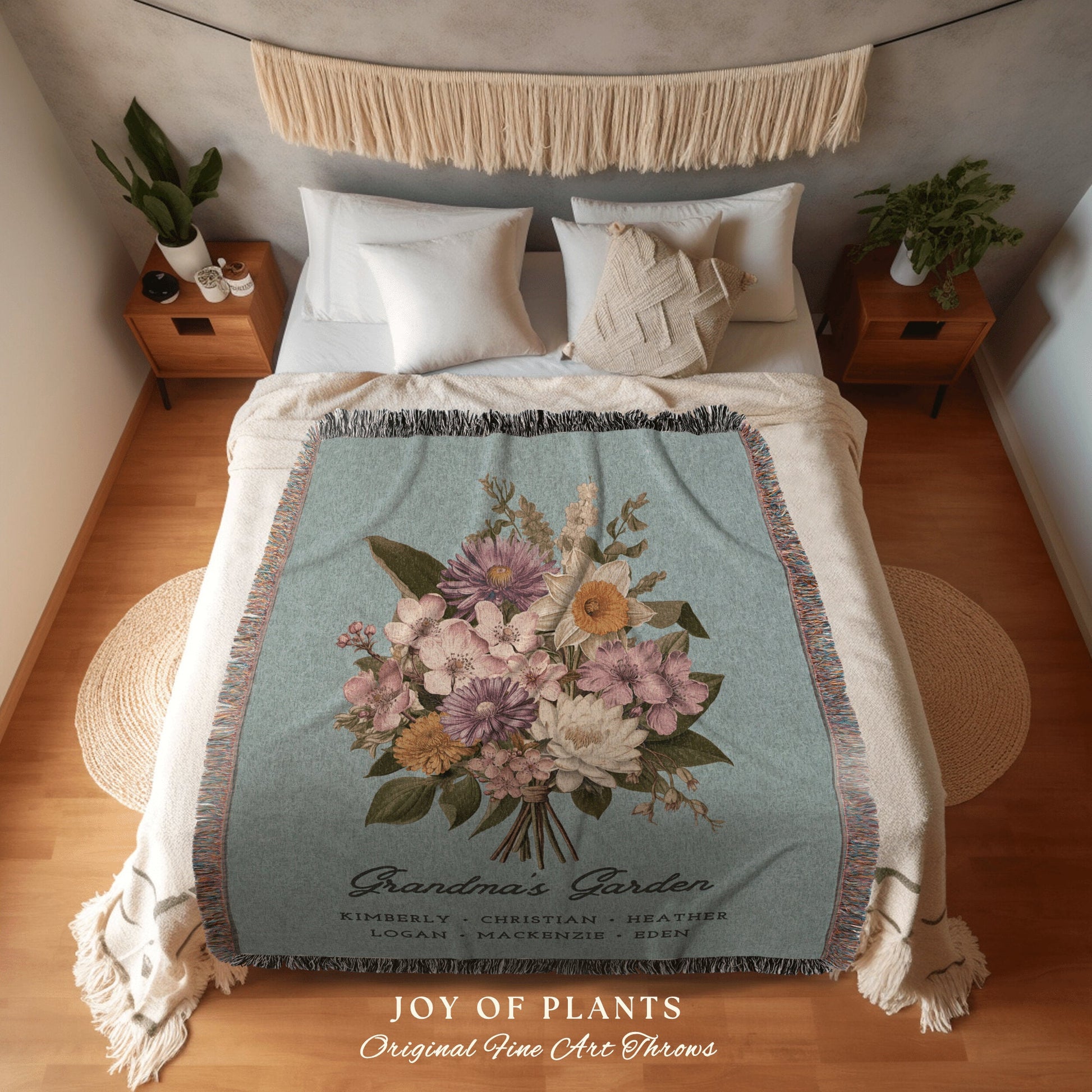 Family Birth Flower Bouquet Custom Blanket Personalized Family Throw Blanket Birth Month Flower Garden Family Name Tapestry Meaningful Gift