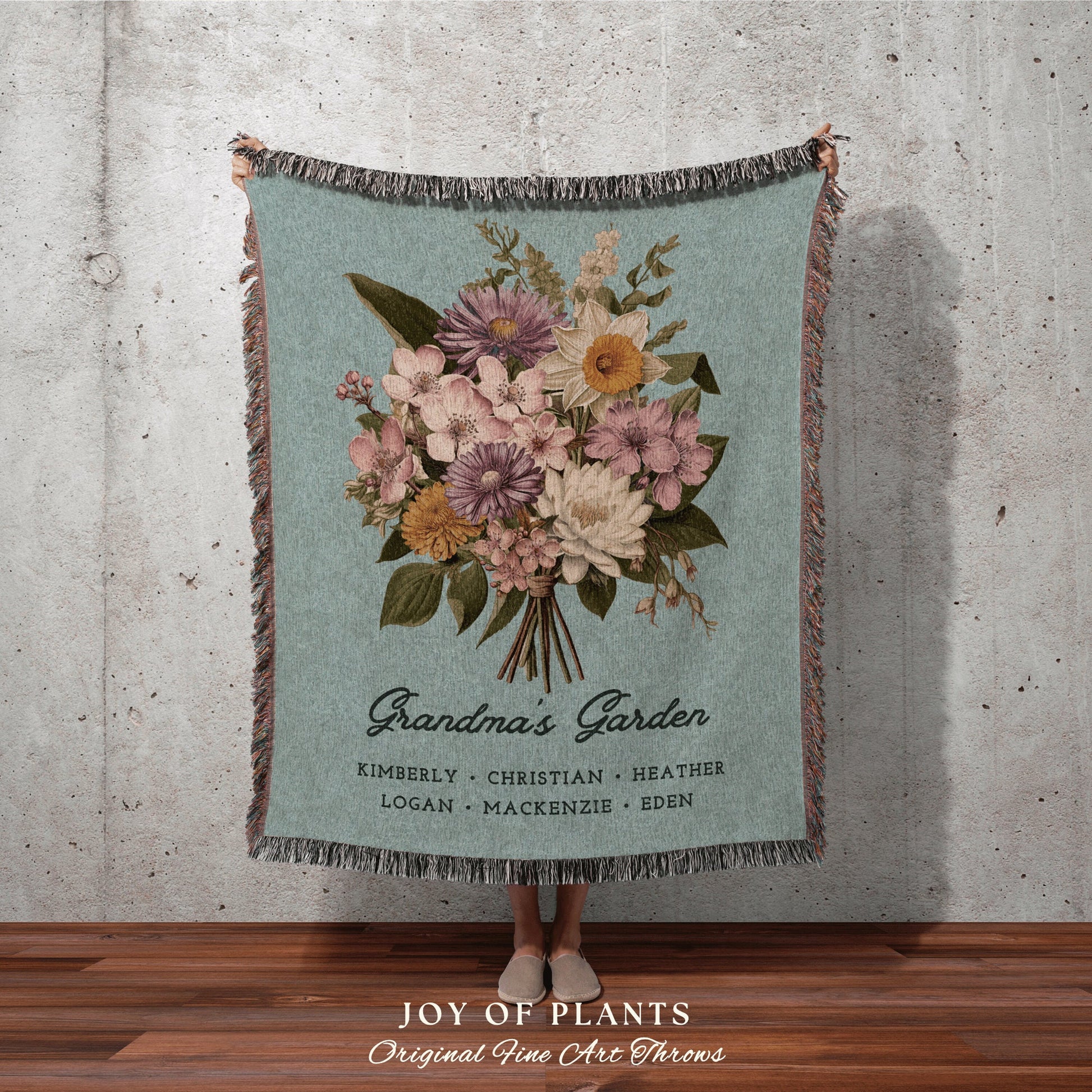 Family Birth Flower Bouquet Custom Blanket Personalized Family Throw Blanket Birth Month Flower Garden Family Name Tapestry Meaningful Gift