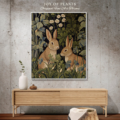 Woven Rabbit Woodland Throw | William Morris inspired Throw Blanket Vintage Cottagecore Woodland Aesthetic Decor Woven Throw Rabbit Tapestry