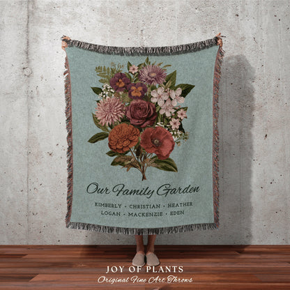 Birth Month Flower Bouquet Custom | Family Garden Flowers Combined Birth Month Bouquet Mimi's Garden Birth Month Flower Gift for Mom Throw |