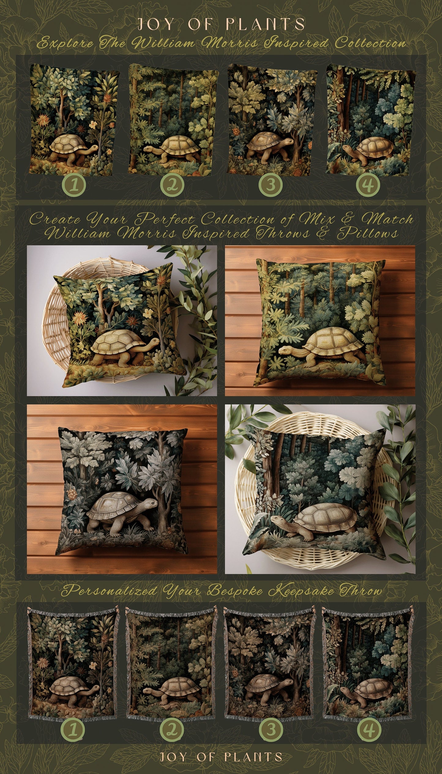 Woven Throw Pillow William Morris | William Morris Inspired Pillow Woodland Cottagecore Decor Pillow Maximalist Home Decor Morris Tortoise |