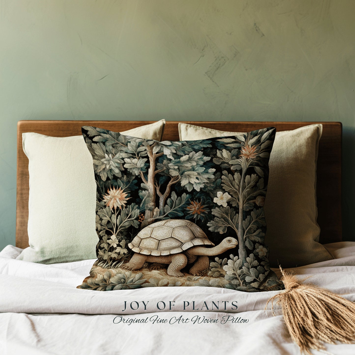 Tortoise Throw Pillow Morris Style | William Morris Inspired Pillow Woodland Cottagecore Decor Pillow Maximalist Home Decor William Morris