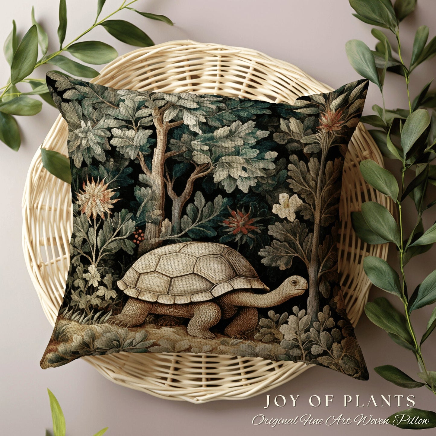 Tortoise Throw Pillow Morris Style | William Morris Inspired Pillow Woodland Cottagecore Decor Pillow Maximalist Home Decor William Morris