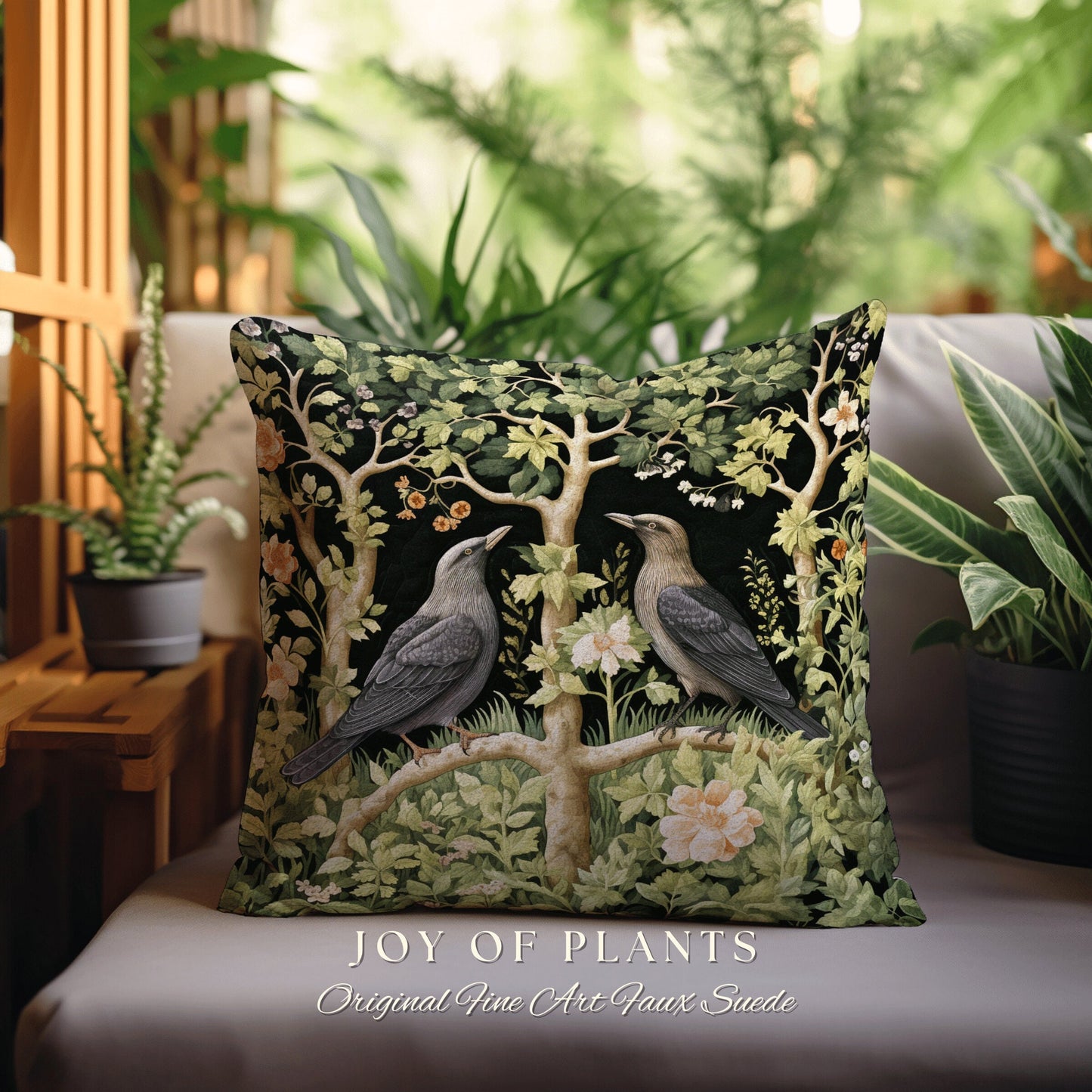 Woodland Morris Throw Pillow | William Morris Inspired Pillow Woodland Forestcore Decor Pillow Maximalist Home Decor Crowcore Throw Pillow |