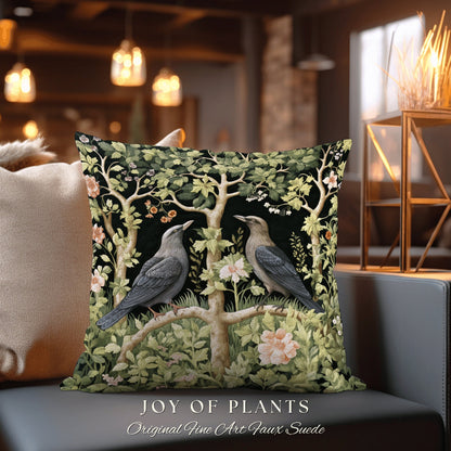 Woodland Morris Throw Pillow | William Morris Inspired Pillow Woodland Forestcore Decor Pillow Maximalist Home Decor Crowcore Throw Pillow |