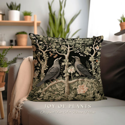 Woodland Morris Throw Pillow | William Morris Inspired Pillow Woodland Forestcore Decor Pillow Maximalist Home Decor Crowcore Throw Pillow |