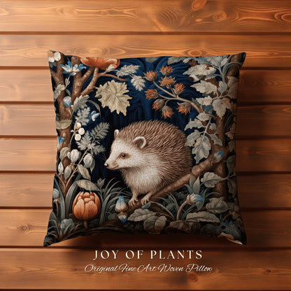 Maximalist Hedgehog Pillow | Morris Inspired Pillow Woodland Cottagecore Decor Pillow Maximalist Home Decor Custom Morris Style Hedge Hog |