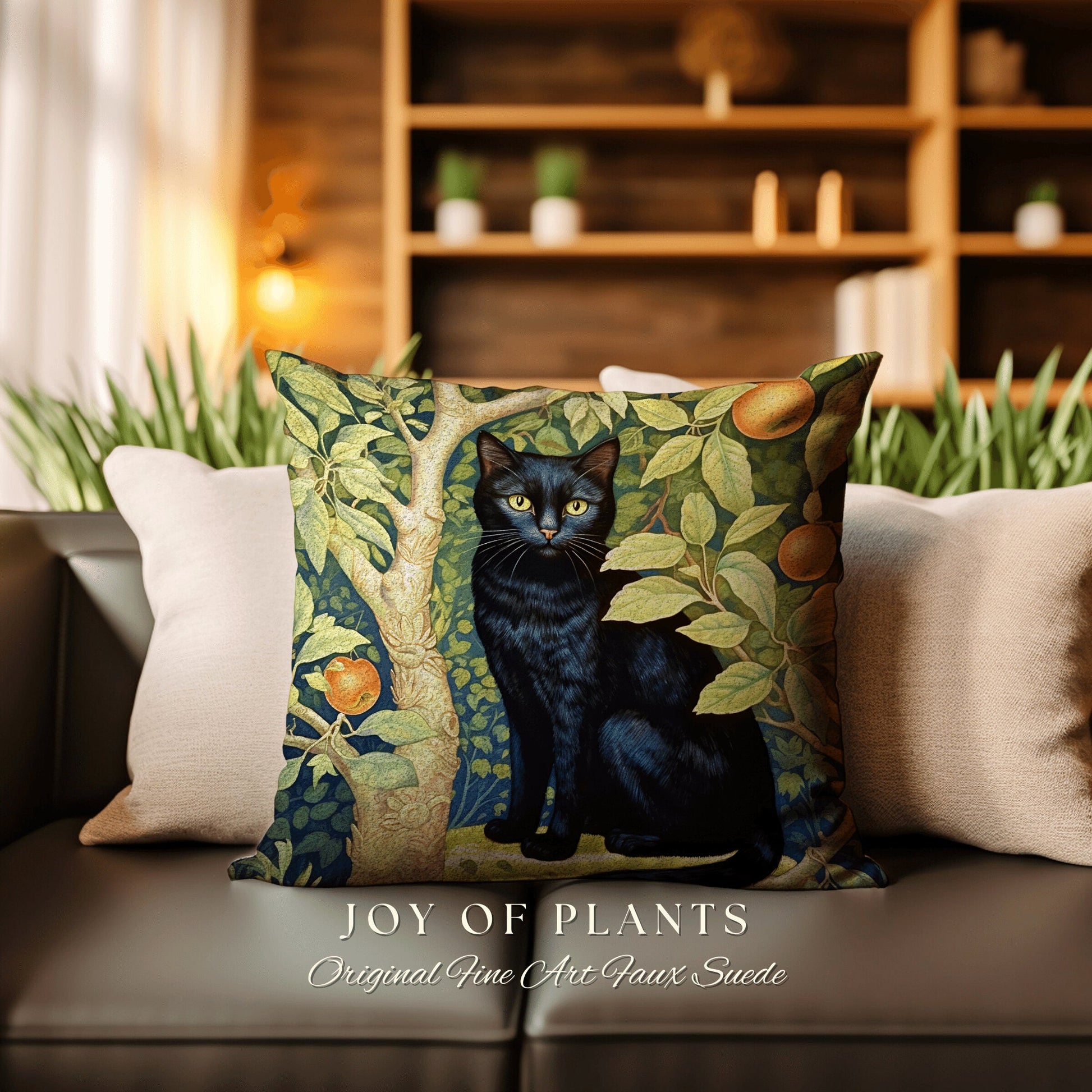 Black Cat Throw Pillow Woven | Botanical William Morris Inspired Pillow Cottagecore Decor Pillow Home Decor Throw Pillow Black Cat Decor |