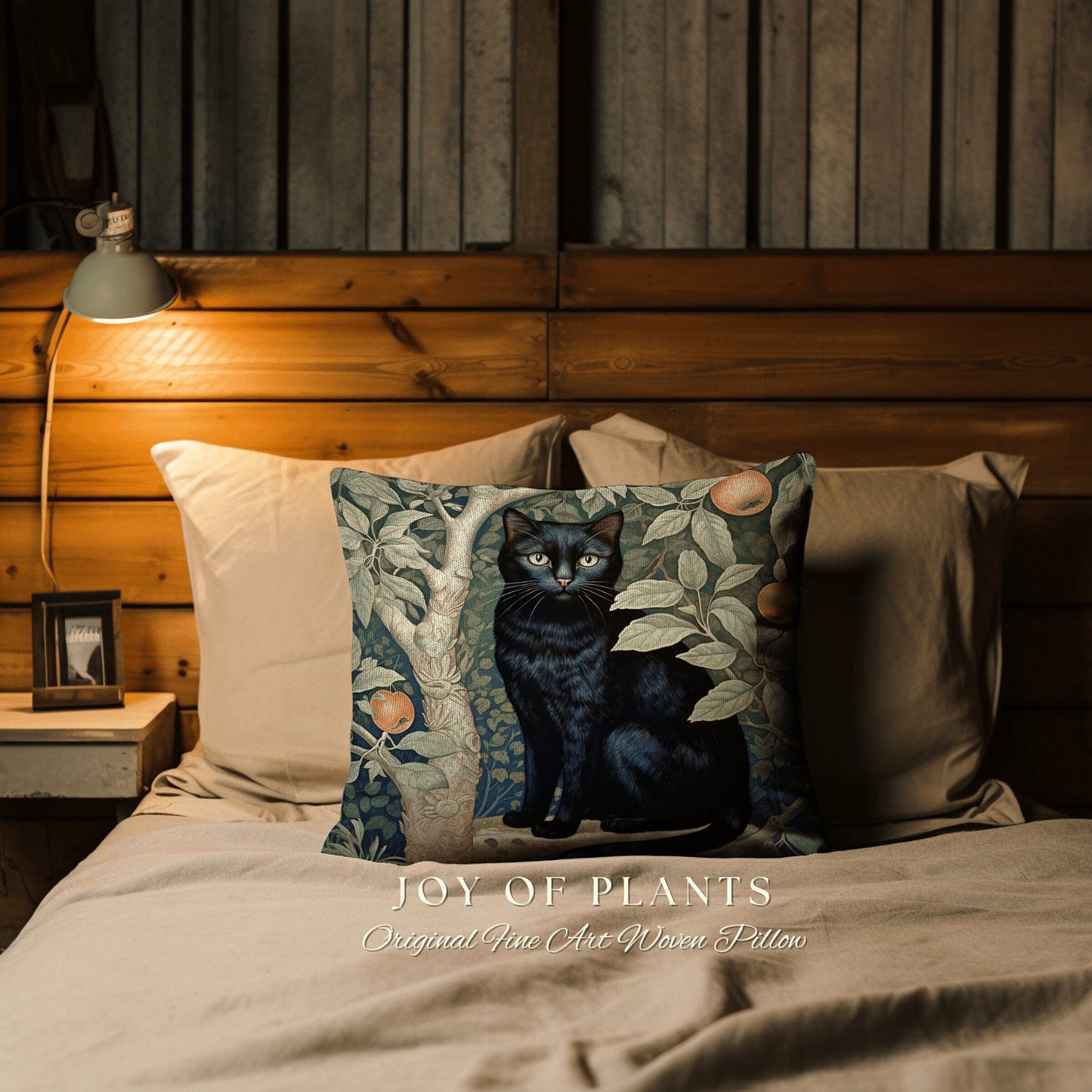 Black Cat Throw Pillow Woven | Botanical William Morris Inspired Pillow Cottagecore Decor Pillow Home Decor Throw Pillow Black Cat Decor |